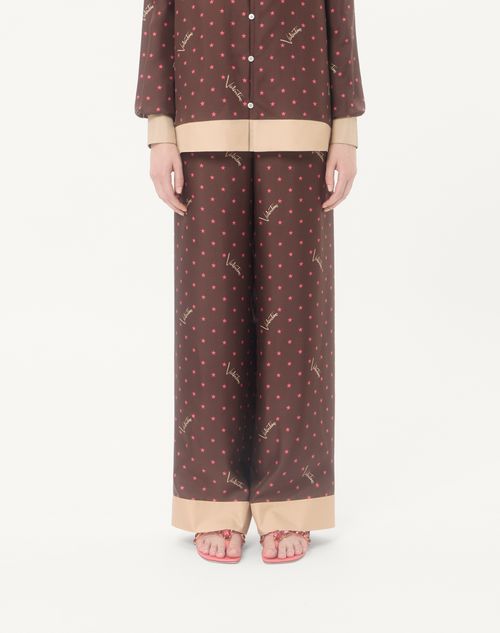 Valentino - Stelline Firma Starry Twill Trousers - Chocolate/beige - Woman - Trousers And Shorts